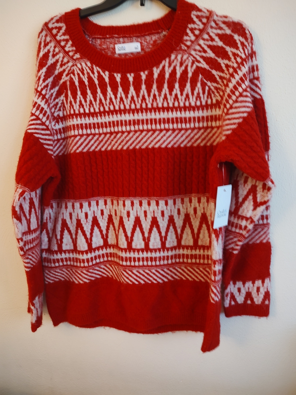 croft & barrow Red and Cream Fair Isle Crewneck Sweater Christmas Vibes